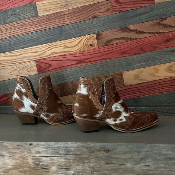 💯Hand Tooled Floral Leather Genuine Hide-on Women Bootie Boot Boho Western Shoe - Picture 9 of 11